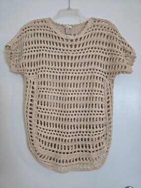 Chico's Linen & Cotton Open Knit Sweater Top - Size 1 (Medium or 8-10)